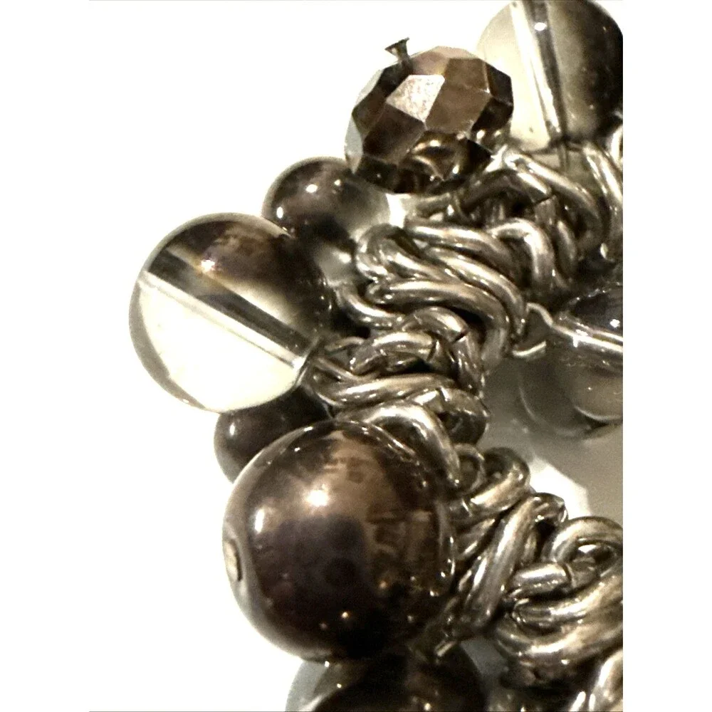 Vintage Smoky Grey Bead Cha Cha Bracelet Faceted Crystal Accent Statement 7